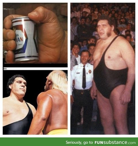 The size of Andre the Giant's hand compared to a regular can