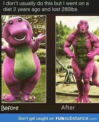Barney the dinosaur lifts