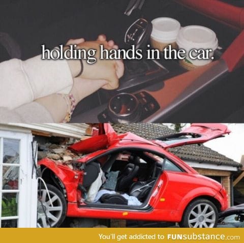 Holding hands in the car
