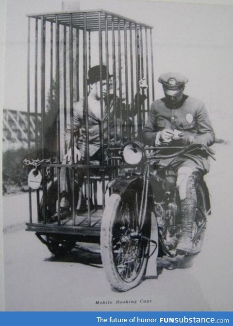 Transporting a prisoner using a motorbike in 1921