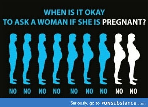 When is it okay to ask if a woman's pregnant?