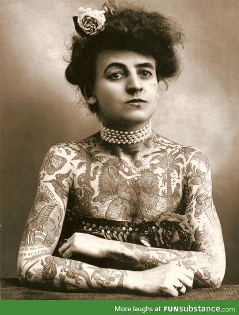 This was the first female tattoo artist in the US, Ladies and Gentlemen, Maud Wagner