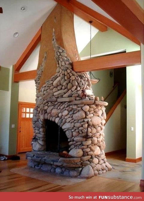 River rock fireplace