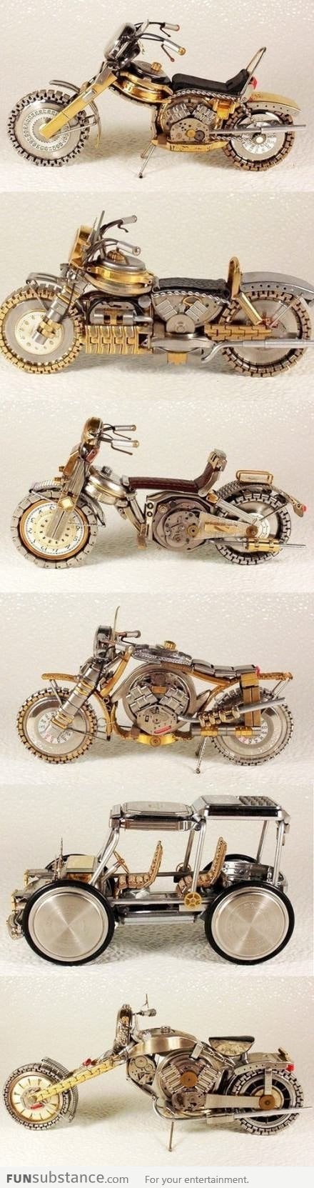 Motorcycle made of waste watches