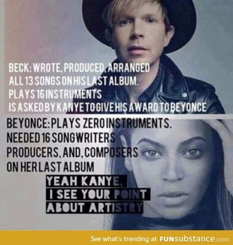 Beck doesn't have artistry like Beyoncé