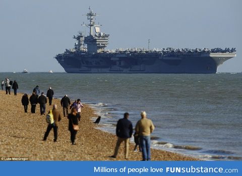 100,000 ton American aircraft carrier USS Theodore Roosevelt off the coast of England