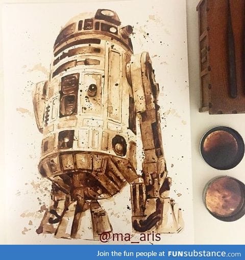 R2-D2 drawn with coffee