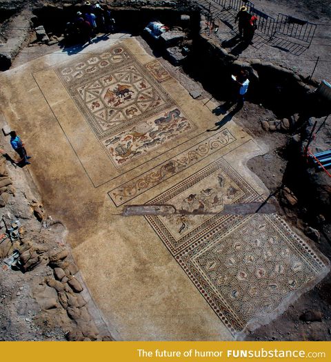 Ancient Roman mosaic unearthed in Lod, Israel. 1700 years old