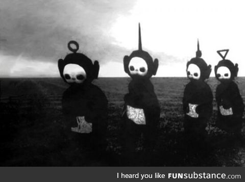 Teletubbies are horrible when black and white