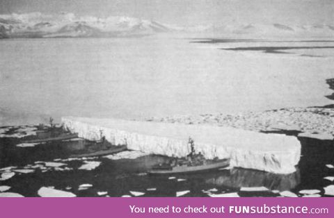 Navy ships pushing an iceberg in the 60s