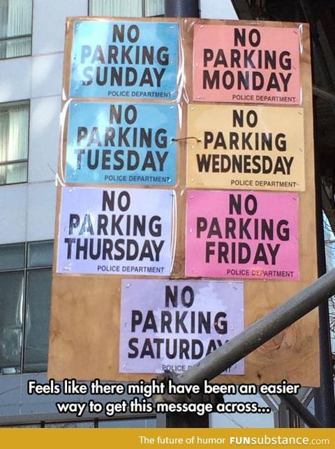 So no parking ANY DAY?