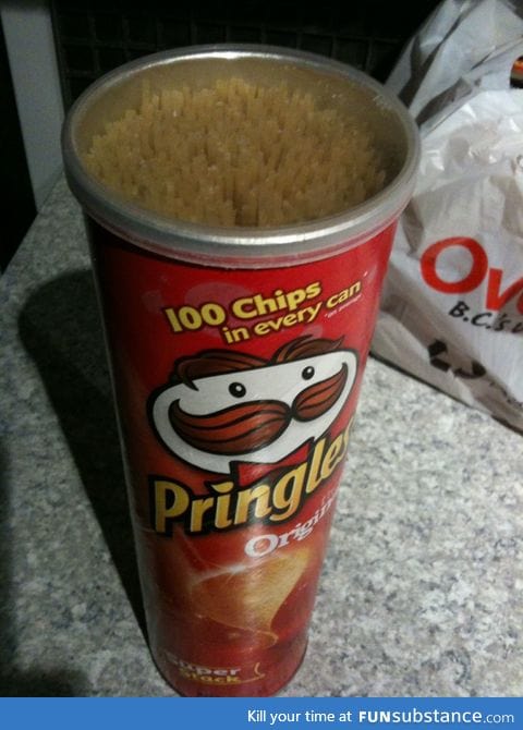 Note: Spaghetti fits perfectly in a Pringles can