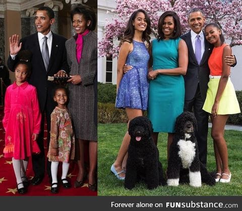 Time flies: The Obama family at the beginning of Obama's presidency and them now