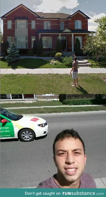 Selfie with a Google car, also on Google Maps