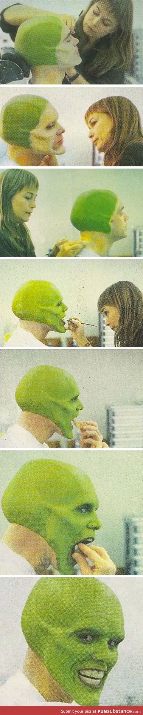 Jim carrey in the makeup chair for 'the mask'