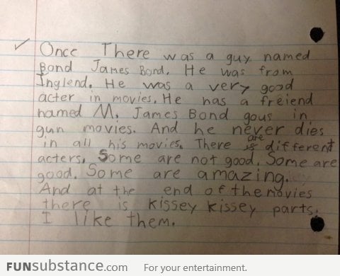 A 7 year old boy wrote about James Bond