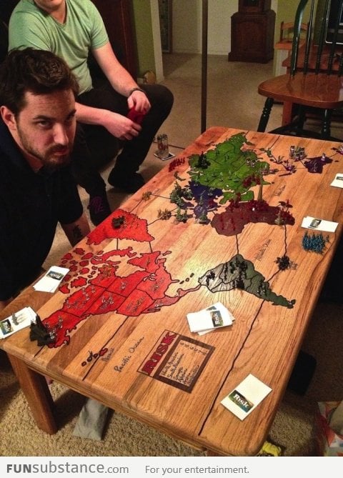 An awesome risk board on a coffee table