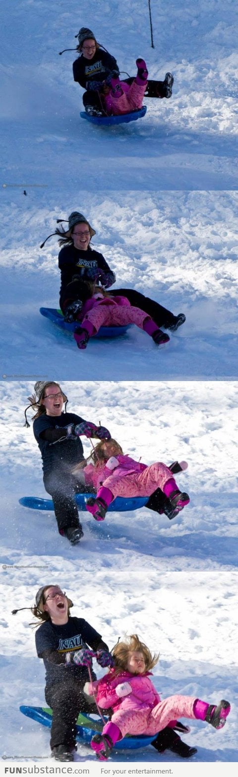 At least one of them was having fun sledding