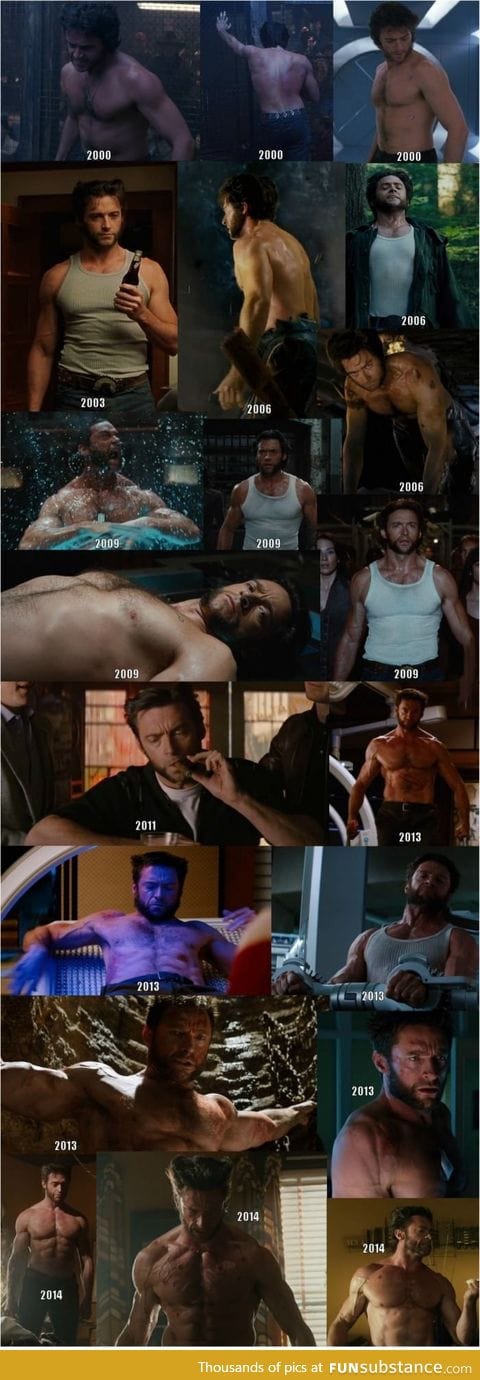 Hugh Jackman's physique in the 7 movies he played Wolverine