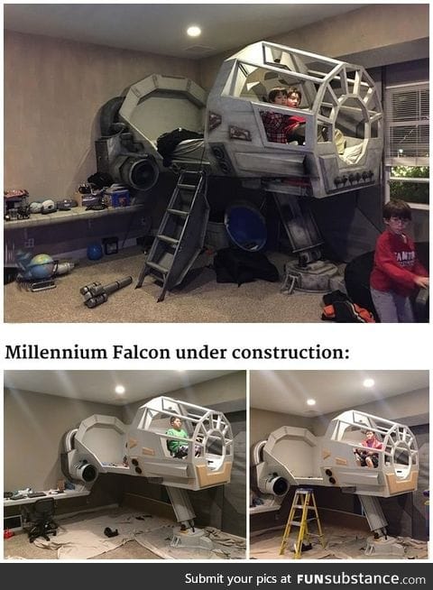 This father built his son a Star Wars Millennium Falcon bed