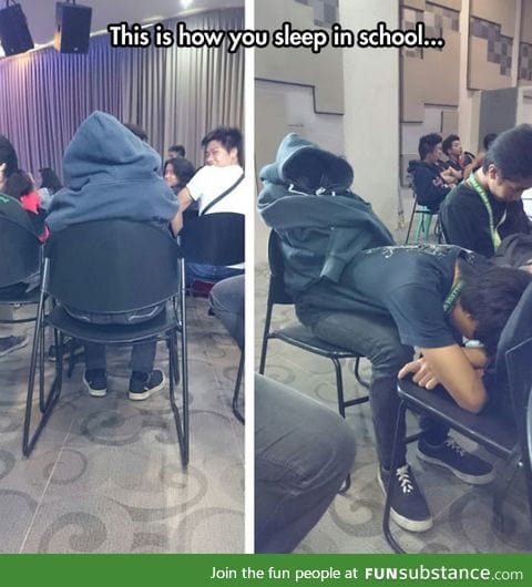 A clever way to sleep in class