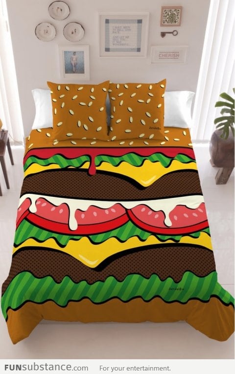 This burger bed looks delicious!