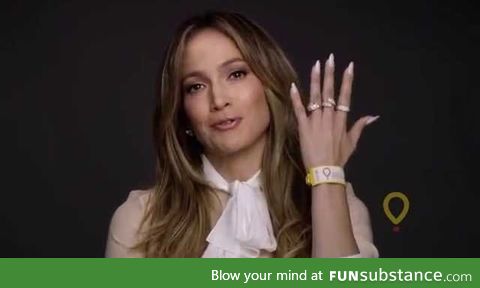 Jennifer Lopez asking for donations while displaying a hand full of diamonds
