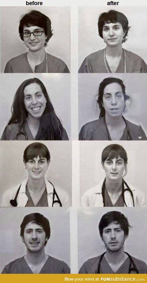 Doctors before and after 24h shift