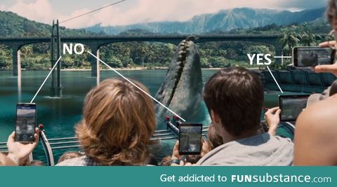 Some of the tourists, even at Jurassic world got it.