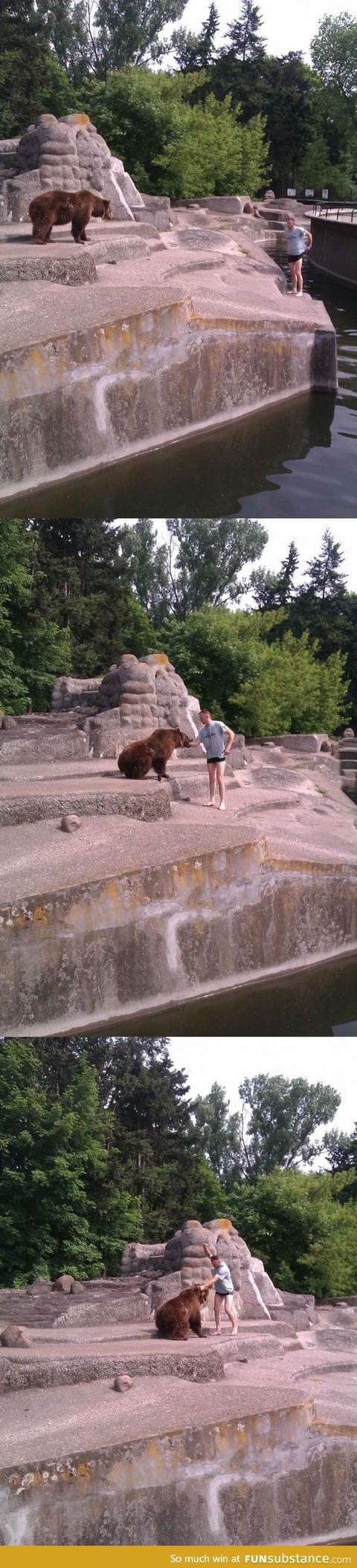 Stoned guy at Warsaw ZOO jumped in to the bear pen to pet the bear