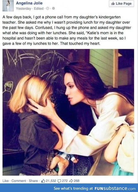 Angelina Jolie has a 100% true story about her altruistic kid