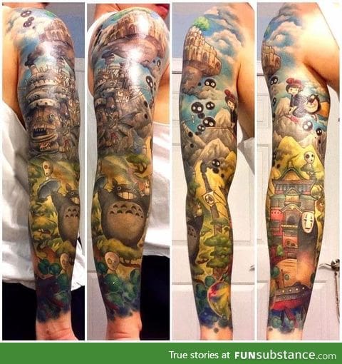 A guy got a Miyazaki sleeve tattoo and it's amazing