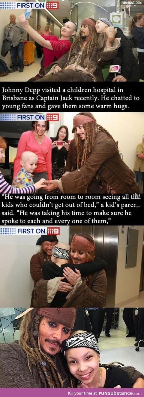 Johnny Depp visits kids in hospital as Captain Jack. Good guy Captain Jack Sparrow