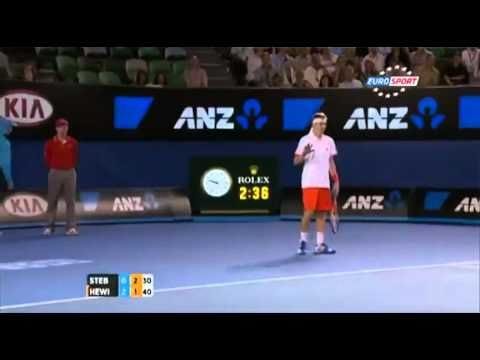 Ball girl picks up bug on tennis court. Slow motion