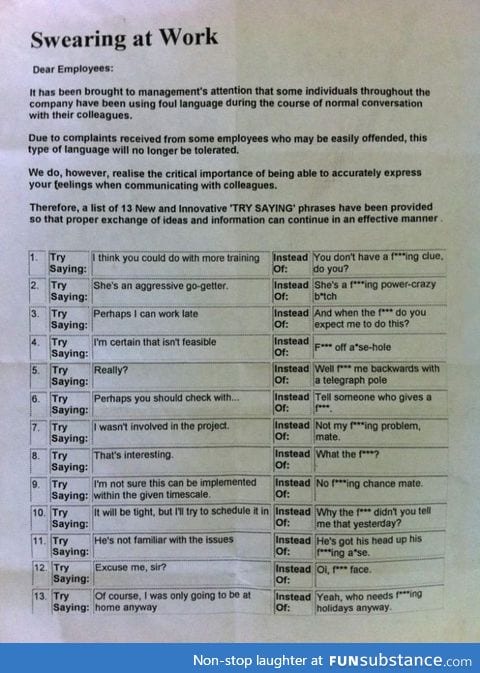 Instead of swearing at work