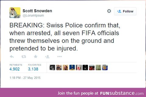 FIFA officials think they're still playing football when getting arrested