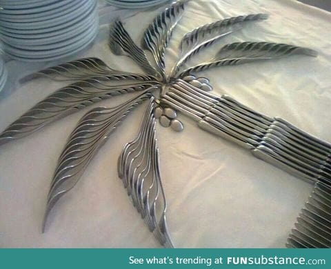 Palm tree made up of cutlery