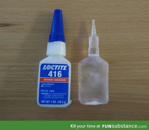 The superglue hardened in the shape of the bottle