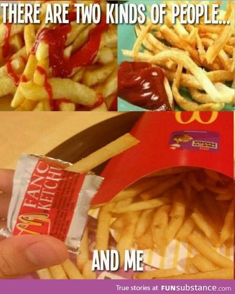 Different ways of ketchup with fries