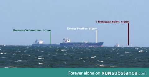 Earth's curvature, demonstrated by some tankers