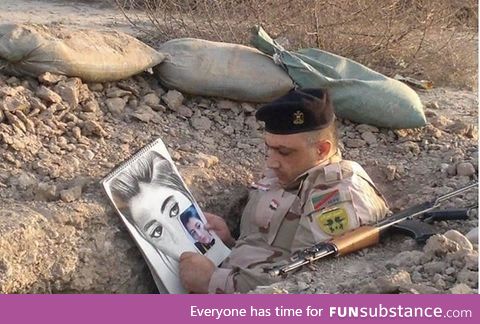 A soldier passing the time