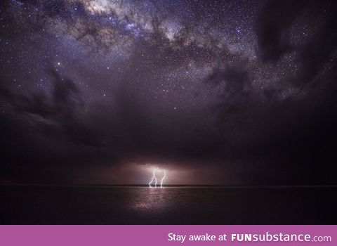 The Milky Way and some lightning