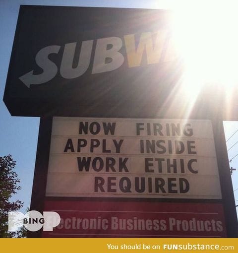 Subway is "Now Firing"