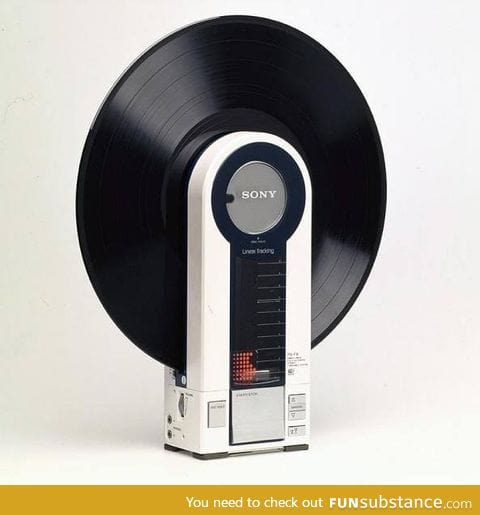 A portable record player made by Sony in 1982