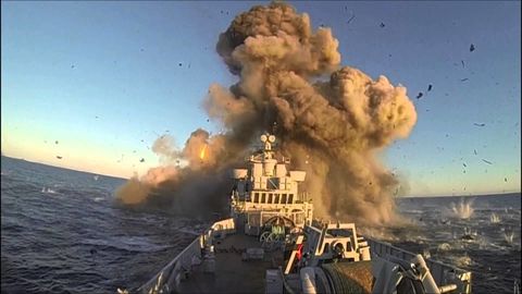 Ever wondered what it looks like when an anti-ship missle hits its target?