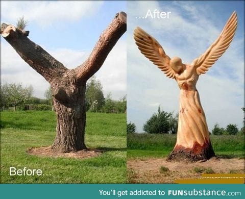 Amazing wood sculpture before and after