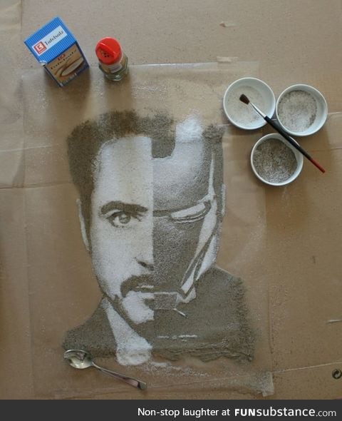 Robert Downey Jr. painted in salt and pepper