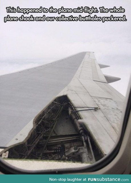 A hole in the plane's wing mid flight