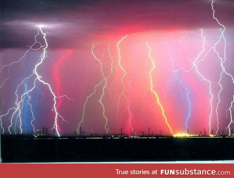 Lightning on different parts of the visible spectrum