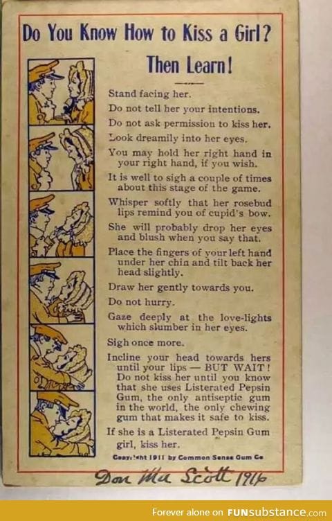 Instructions on how to kiss girl from the year 1911